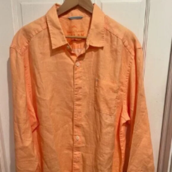 Tommy Bahama 100% Linen Mens Orange Casual Button Down Shirt XL - Picture 1 of 4